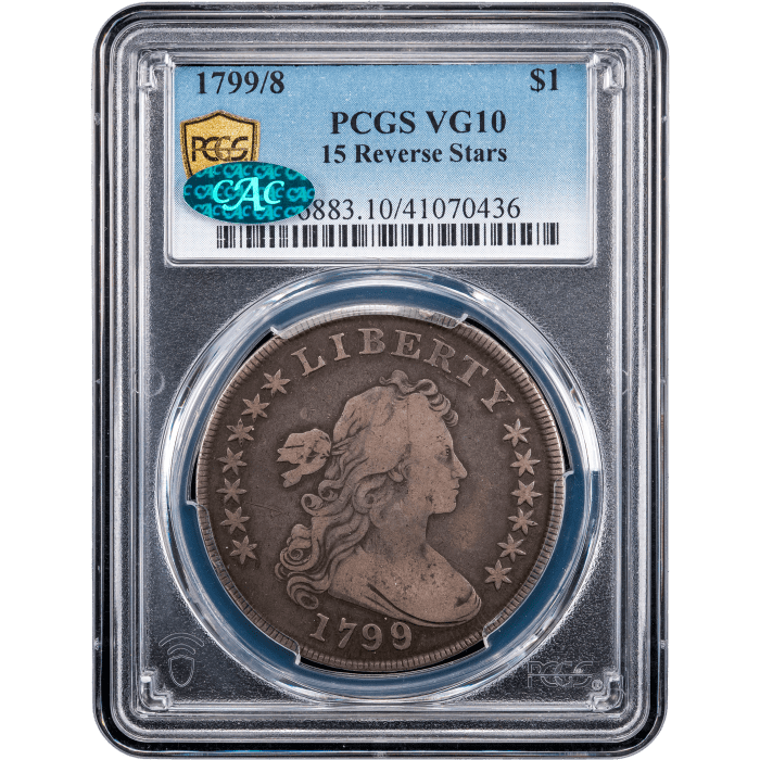 1799/8 Draped Bust Dollar ($1) 15 Reverse Stars Obverse Slab Image