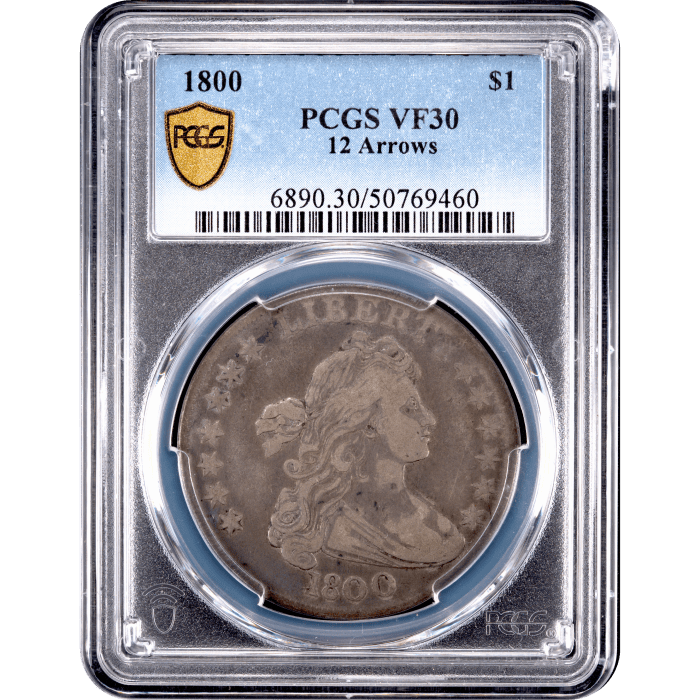 1800 Draped Bust Dollar ($1) 12 Arrows Obverse Slab Image