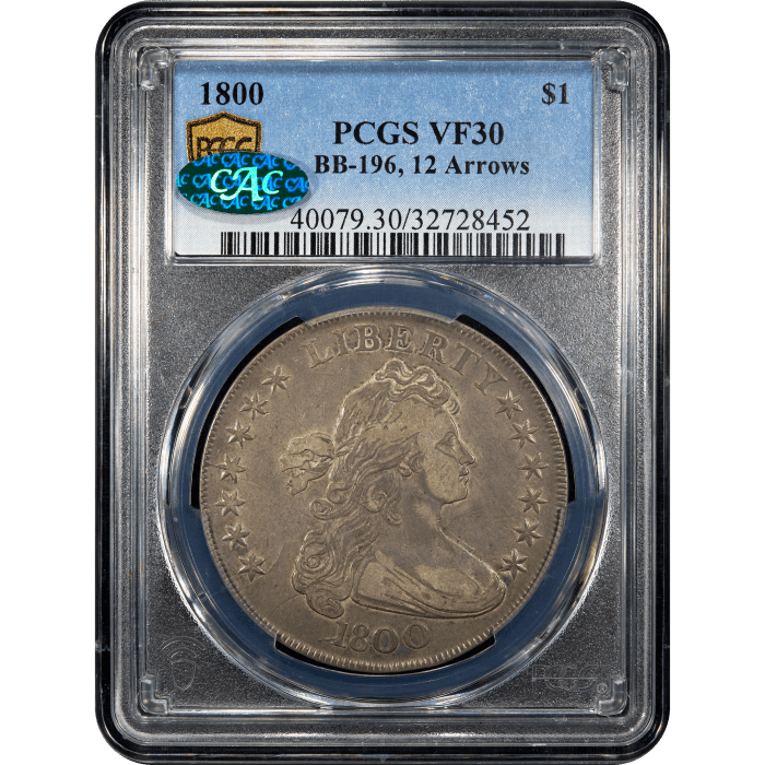 1800 Draped Bust Dollar ($1) BB-196 12 Arrows Obverse Slab Image