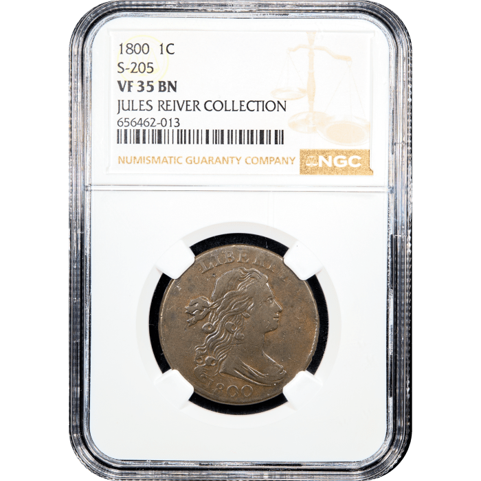 1800 Draped Bust Large Cent (1c) S-205 Obverse Slab Image