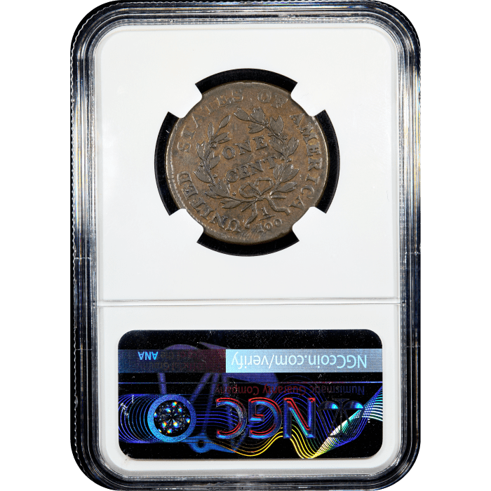 1800 Draped Bust Large Cent (1c) S-205 Reverse Slab Image