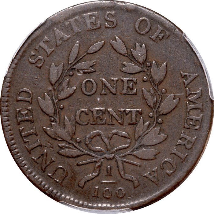 1803 Draped Bust Large Center (1c) Small Date Small Fraction Reverse Image