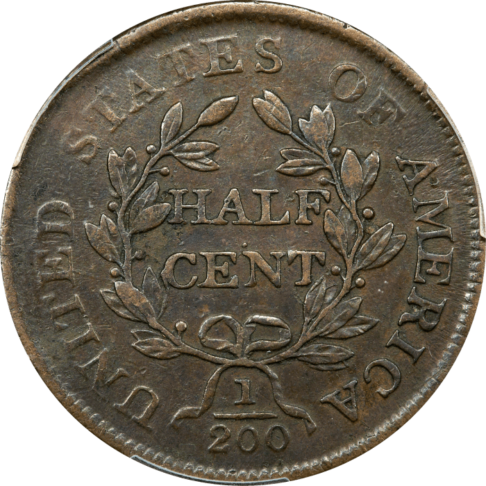 1804 Draped Bust Half Cent (1/2c) Plain 4 No Stems Reverse Image