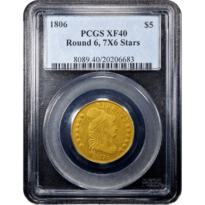 1806 Draped Bust Gold Half Eagle ($5) Knobbed 6, 7x6 Stars Obverse Slab Image