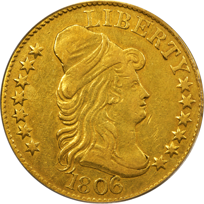 1806 Draped Bust Gold Half Eagle ($5) Knobbed 6, 7x6 Stars Obverse Image