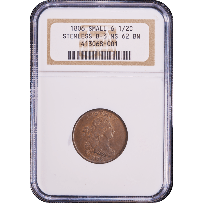 1806 Draped Bust Half Cent (1/2) Small 6, No Stems Obverse Slab Image