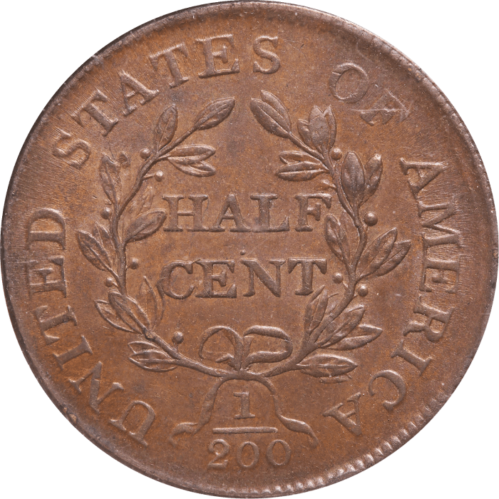 1806 Draped Bust Half Cent (1/2) Small 6, No Stems Reverse Image