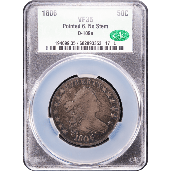 1806 Draped Bust Half Dollar (50c) Point 6 No Stem SLAB Image