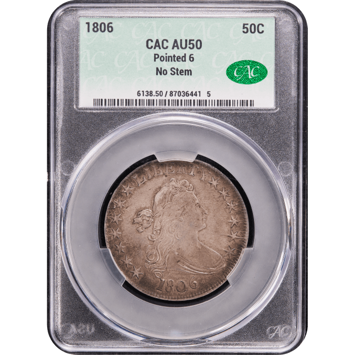 1806 Draped Bust Half Dollar (50c) Pointed 6 No Stem Obverse Slab Image