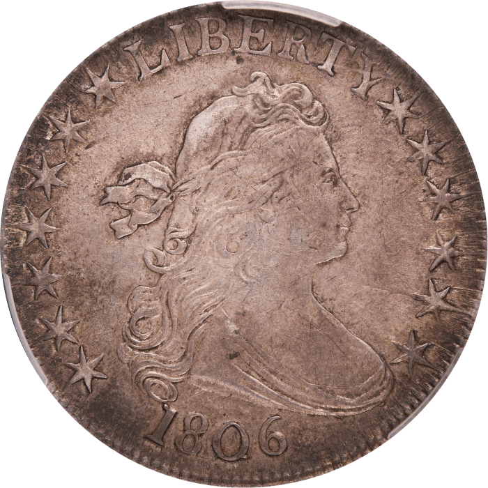 1806 Draped Bust Half Dollar (50c) Pointed 6 No Stem Obverse Image