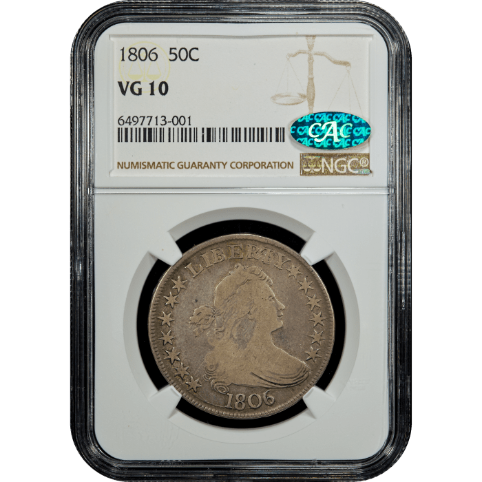 1806 Draped Bust Half Dollar (50c) Pointed 6, Stem SLAB Image