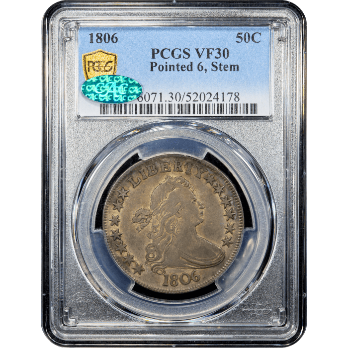 1806 Draped Bust Half Dollar (50c) Pointed 6, Stem SLAB Image