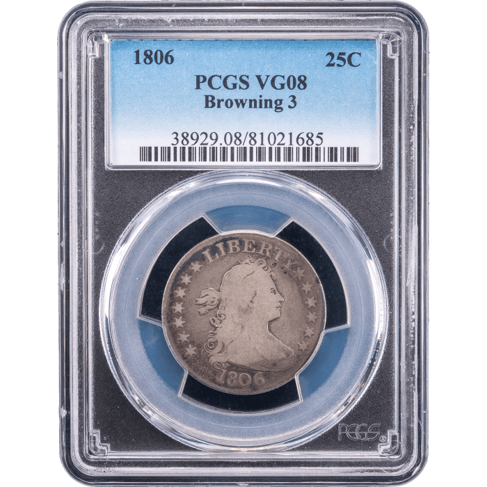 1806 Draped Bust Quarter (25c) Browning 3 Obverse Slab Image