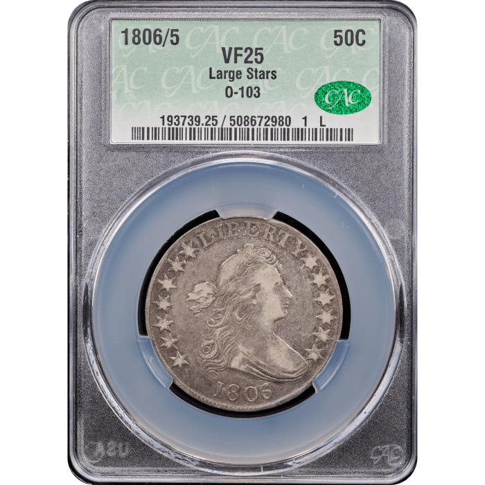 1806/5 Large Stars Draped Bust Half Dollar (50c) Overton 103 Obverse Slab Image