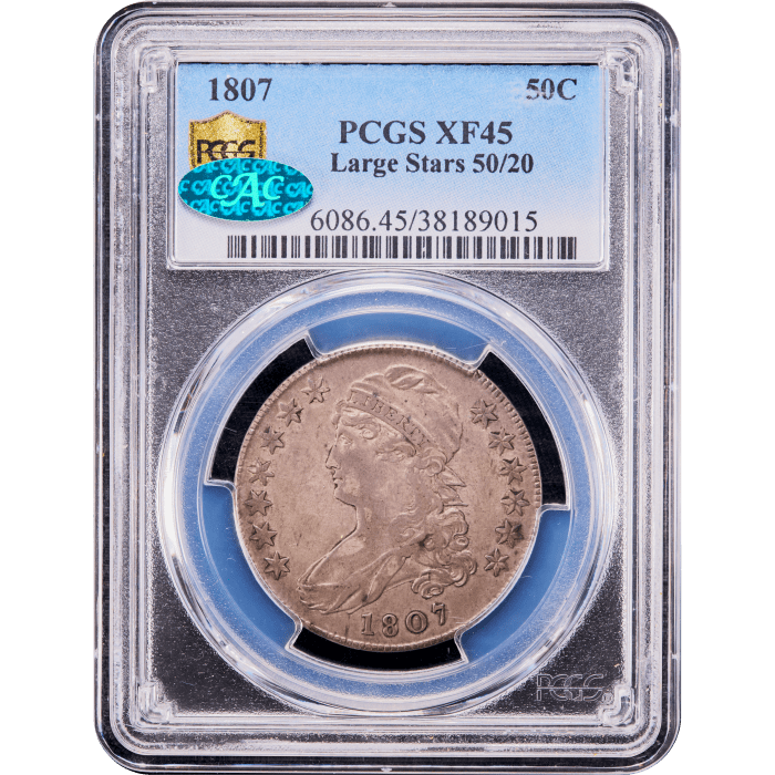 1807 Capped Bust Half Dollar (50c) Large Stars 50/20 Obverse Slab Image