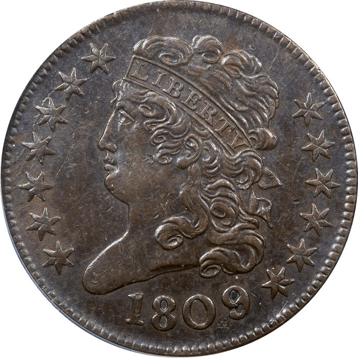 1809/6 Classic Head Half Cent (1/2c) 9 Over Inverted 9 Obverse Image