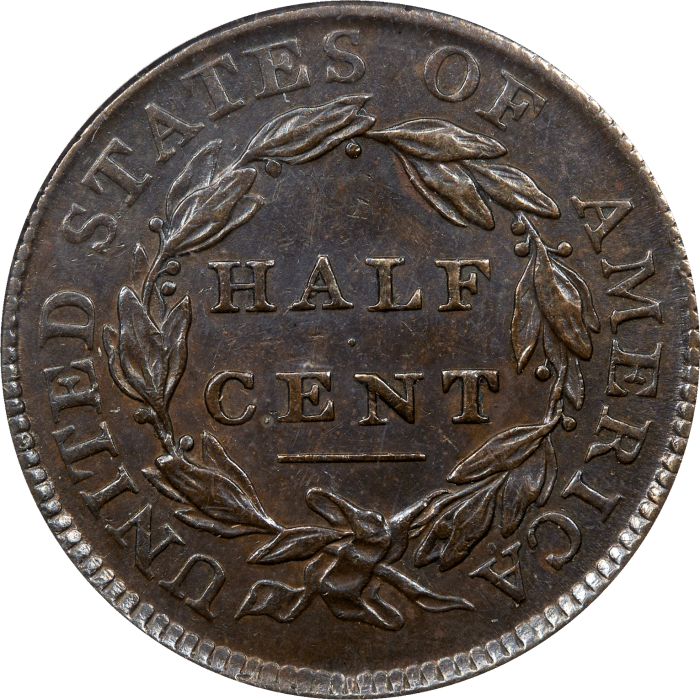 1809/6 Classic Head Half Cent (1/2c) 9 Over Inverted 9 Reverse Image