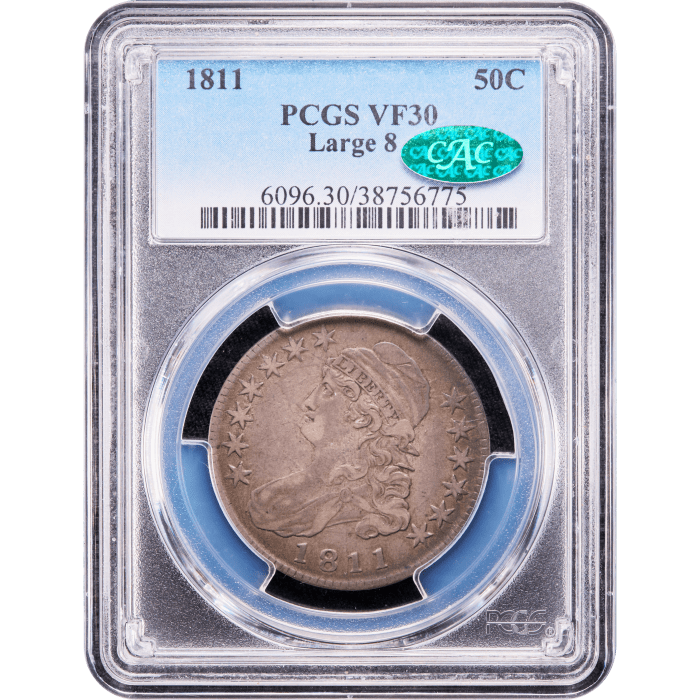 1811 Capped Bust Half Dollar (50c) Large 8 Obverse Slab Image