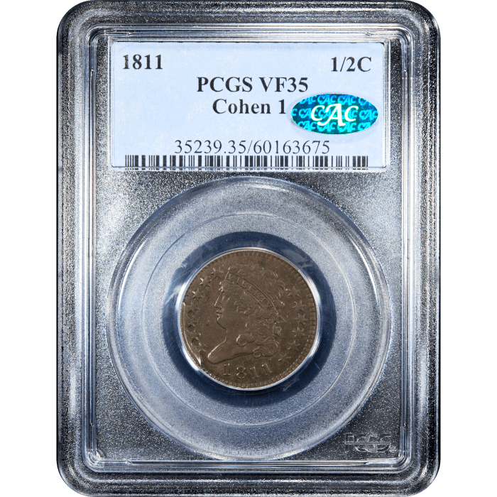 1811 Classic Head Half Cent (1/2c) Cohen 1 Obverse Slab Image
