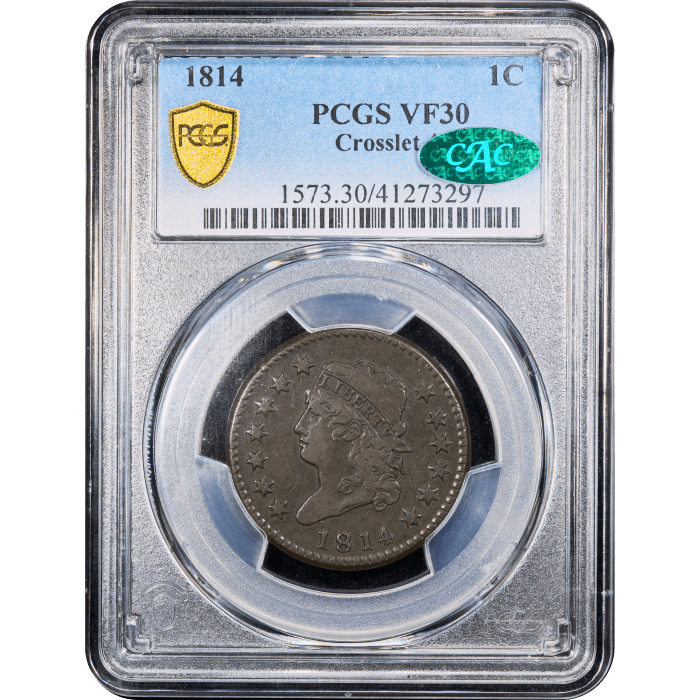 1814 Classic Head Large Cent (1c) Crosslet 4 S-294 Obverse Slab Image