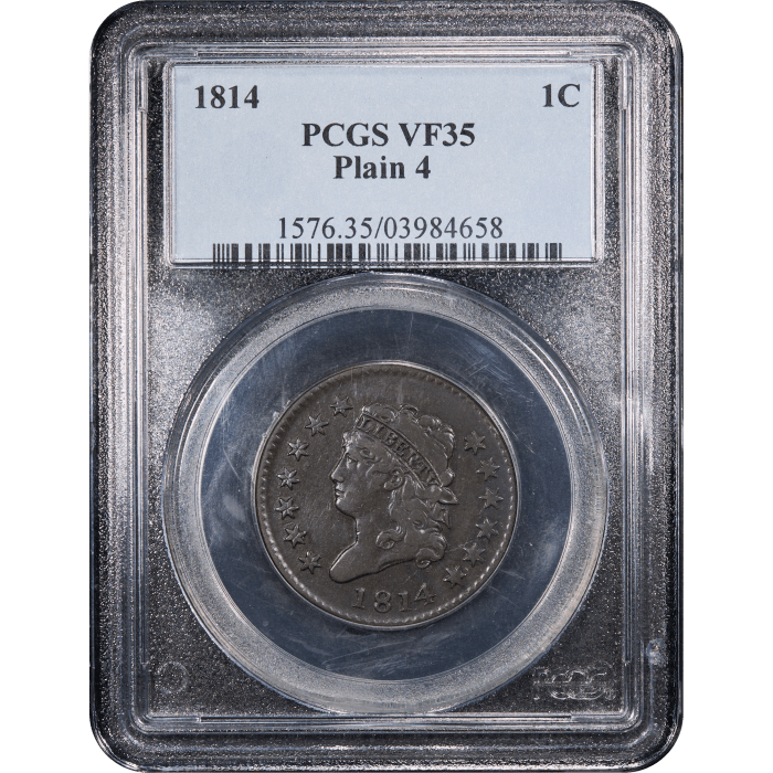 1814 Classic Head Large Cent (1c) Plain 4 S-295 Obverse Slab Image