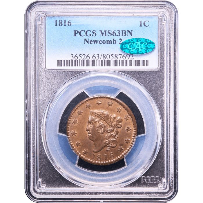 1816 Coronet Large Cent (1c) Newcomb 2 Obverse Slab Image