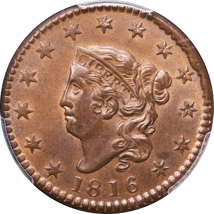 1816 Coronet Large Cent (1c) Newcomb 2 Obverse Image