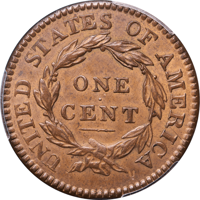 1816 Coronet Large Cent (1c) Newcomb 2 REVERSE Image