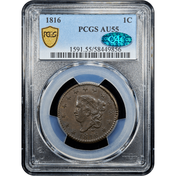 1816 Coronet Large Cent (1c) Obverse Slab Image