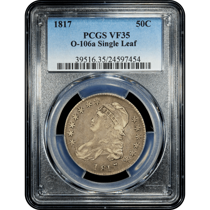 1817 Capped Bust Half Dollar (50c) O-106a Single Leaf  Obverse Slab Image