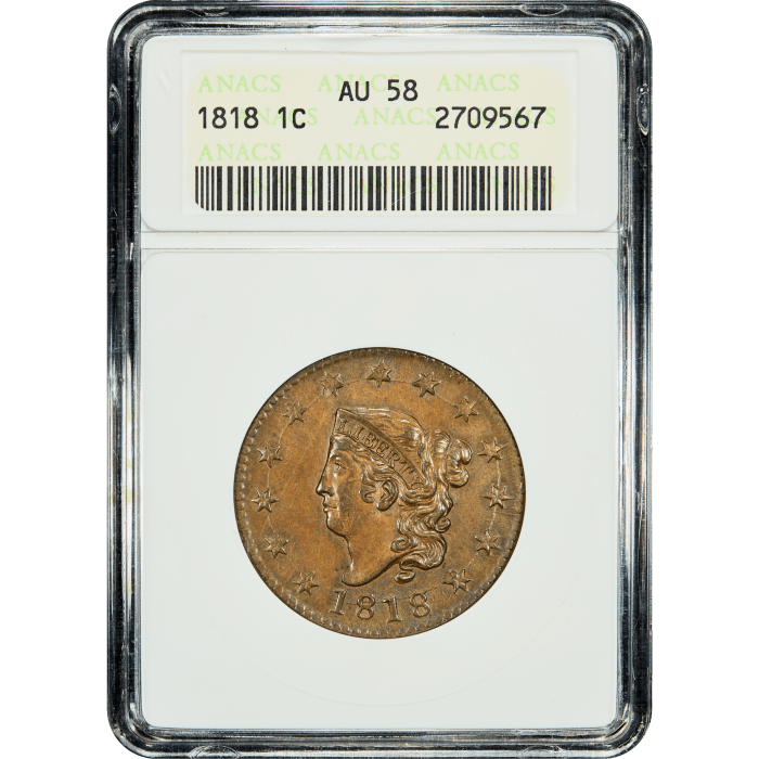 1818 Coronet Large Cent (1c) SLAB Image