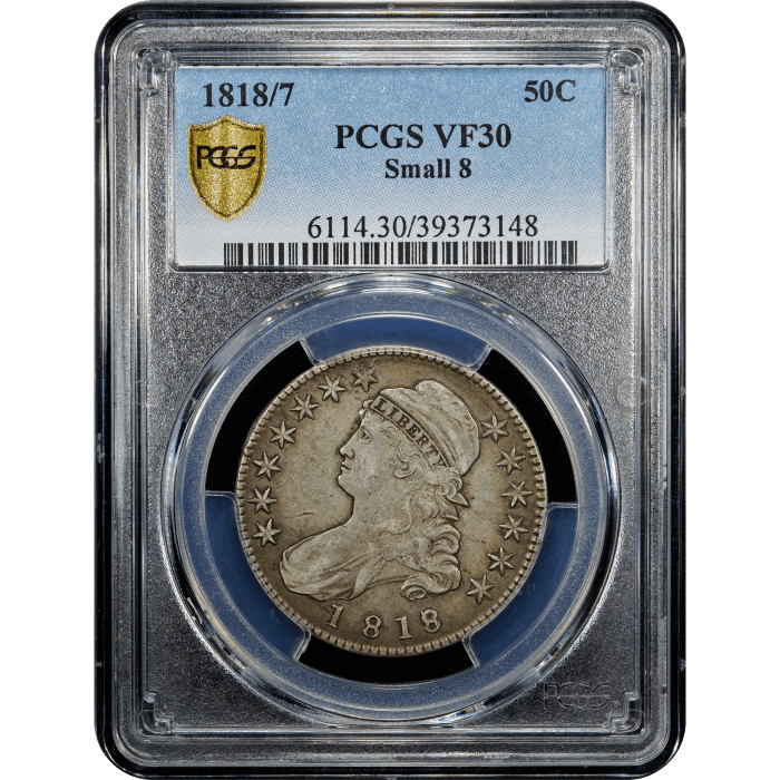 1818/7 Capped Bust Half Dollar (50c) Small 8 SLAB Image