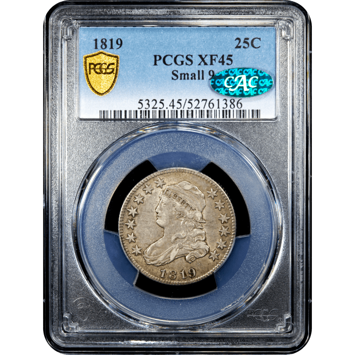 1819 Capped Bust Quarter (25c) Small 9 Obverse Slab Image