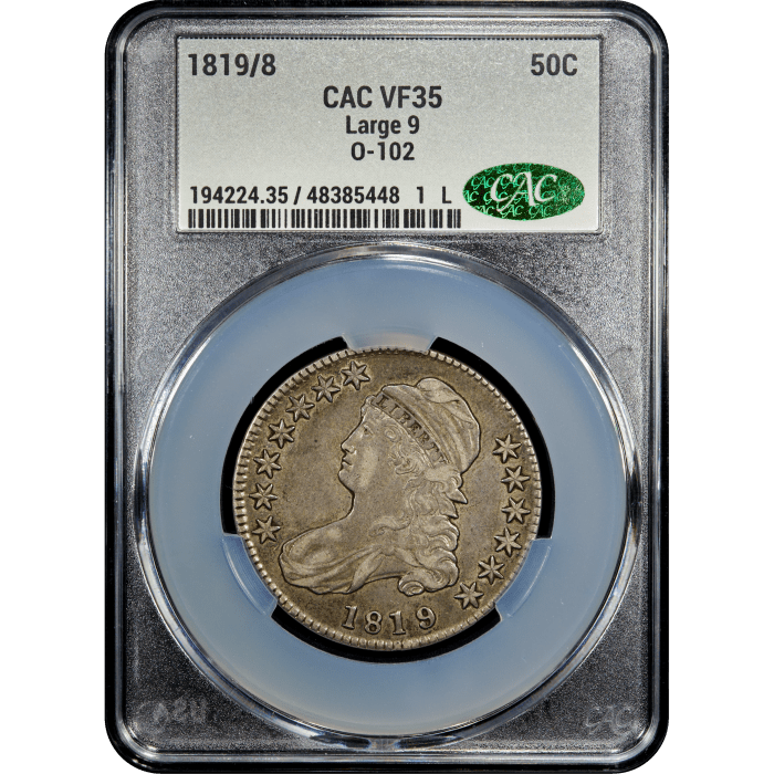 1819/8 Capped Bust Half Dollar (50c) O-102 Large 9 SLAB Image