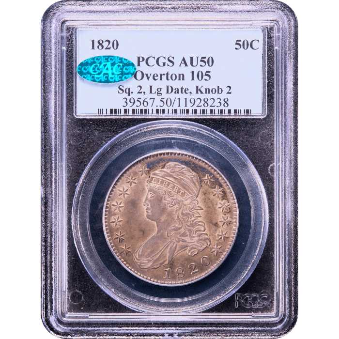 1820 Capped Bust Half Dollar (50c) O-105 Sq 2 Lg Date Knob 2 SLAB Image