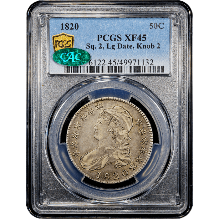 1820 Capped Bust Half Dollar (50c) Sq. 1, Lg. Date, Knob 2 SLAB Image