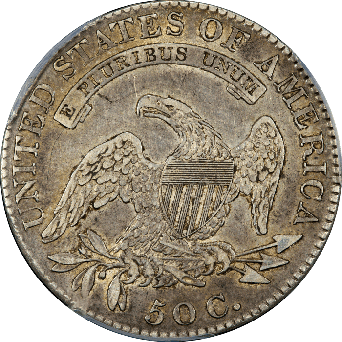 1820 Capped Bust Half Dollar (50c) Sq. 1, Lg. Date, Knob 2 Reverse Image