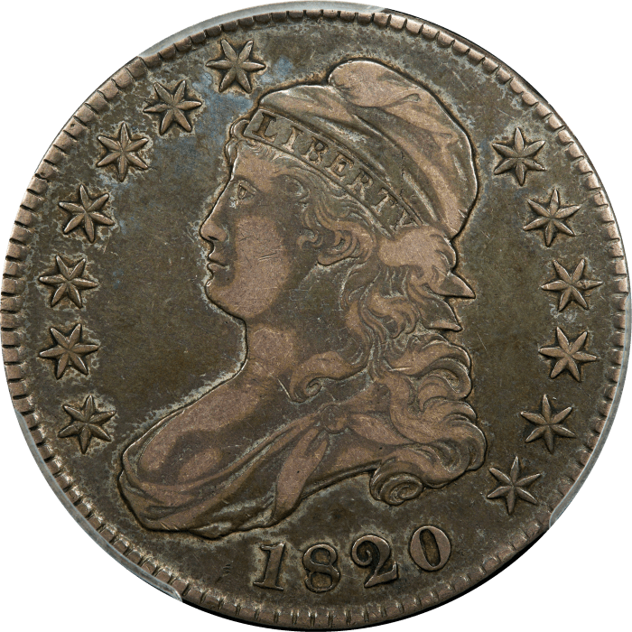 1820 Capped Bust Half Dollar (50c) Sq. 2, Lg Date, No Knob OBVERSE Image