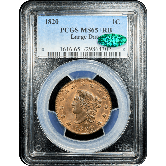1820 Coronet Large Cent (1c) Large Date Obverse Slab Image