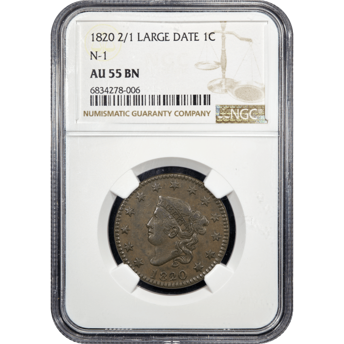 1820/19 Coronet Large Cent (1c) Obverse Slab Image