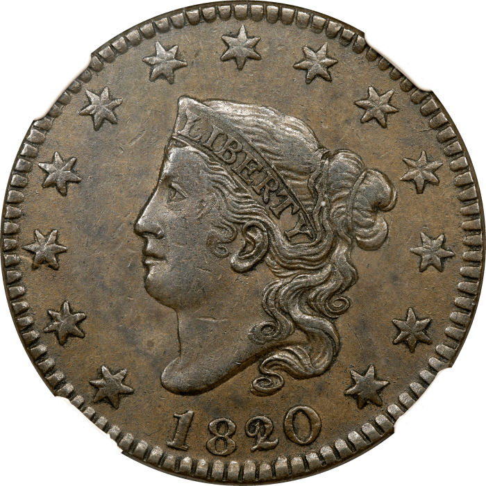1820/19 Coronet Large Cent (1c) Obverse Image