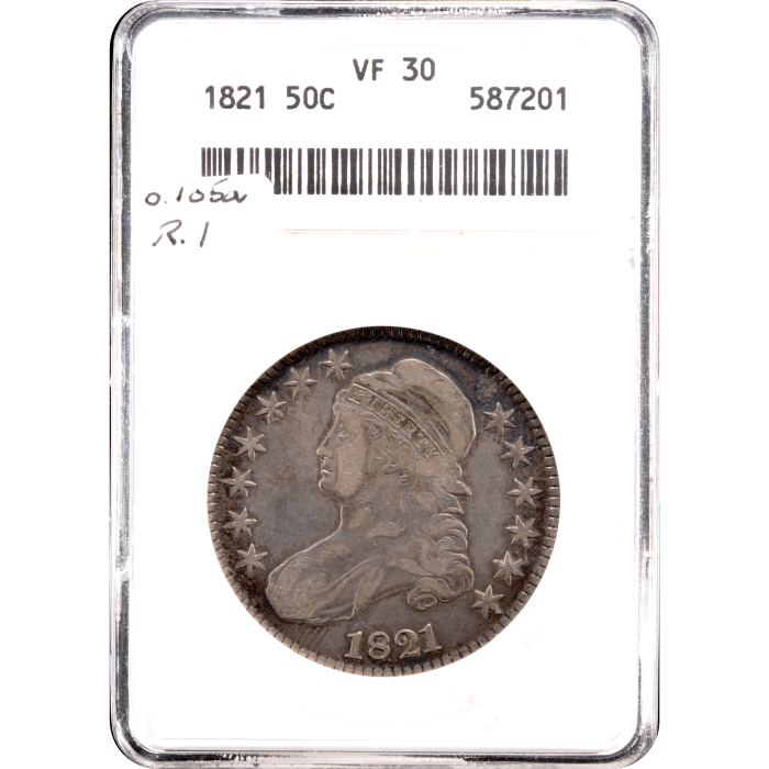 1821 Capped Bust Half Dollar (50c) O-105a Obverse Slab Image