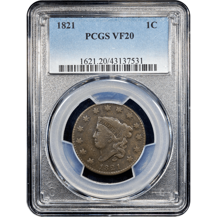 1821 Coronet Large Cent (1c) Obverse Slab Image