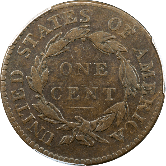 1821 Coronet Large Cent (1c) Reverse Image