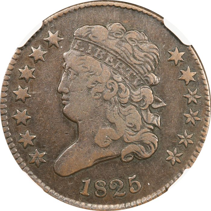 1825 Classic Head Half Cent (1/2c) Error - Medallic Alignment OBVERSE Image
