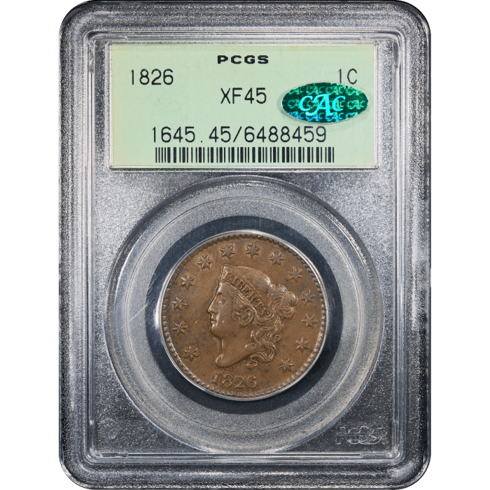1826 Coronet Large Cent (1c) N-7 OGH Obverse Slab Image
