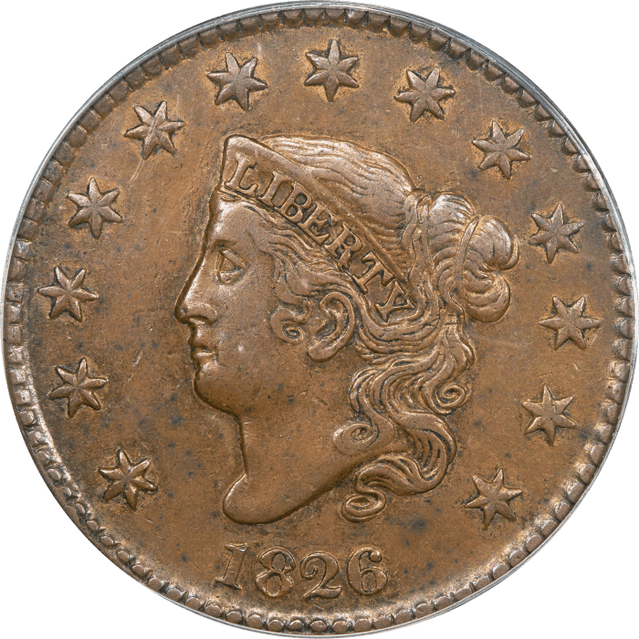 1826 Coronet Large Cent (1c) N-7 OGH Obverse Image