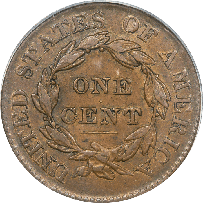 1826 Coronet Large Cent (1c) N-7 OGH Reverse Image