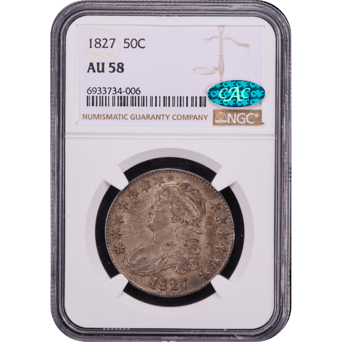 1827 Capped Bust Half Dollar (50c) Curl Base 2 Obverse Slab Image