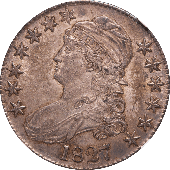 1827 Capped Bust Half Dollar (50c) Curl Base 2 Obverse Image